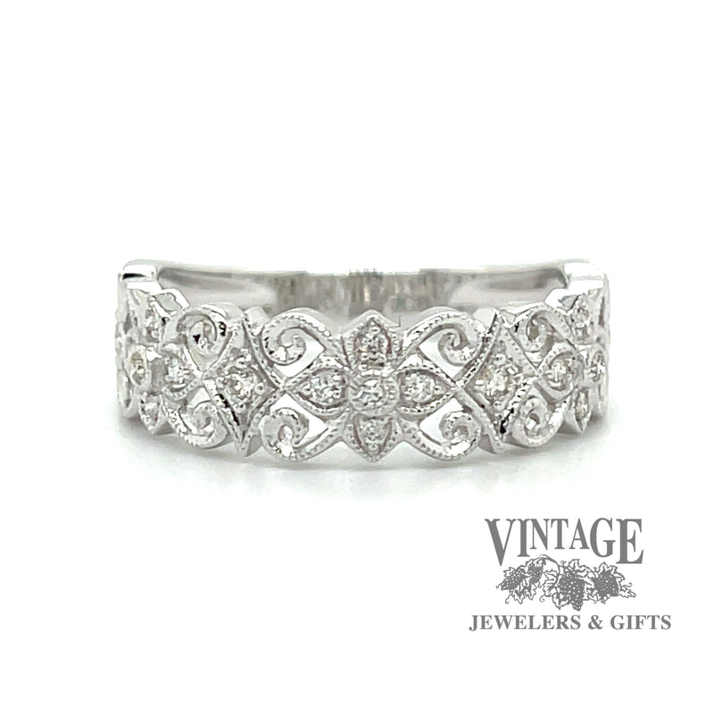 14 karat white gold diamond filigree band ring 