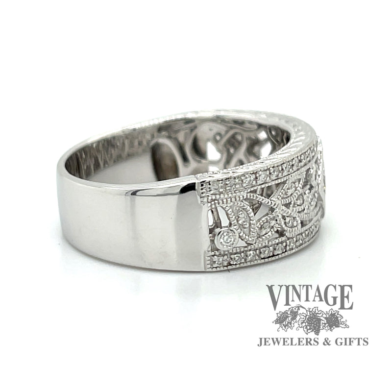 Diamond scroll 14kw gold ring side