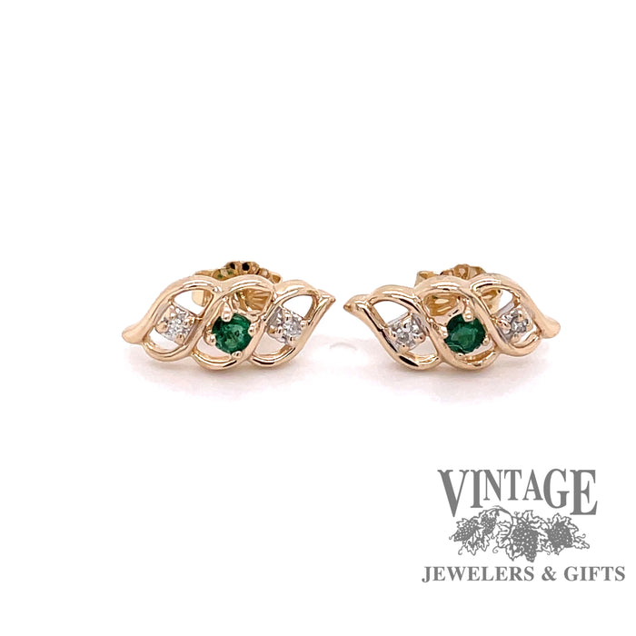 14 karat yellow gold emerald with diamond accent earrings