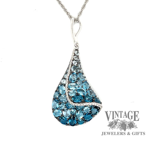 14kw gold blue topaz cluster and diamond pave necklace