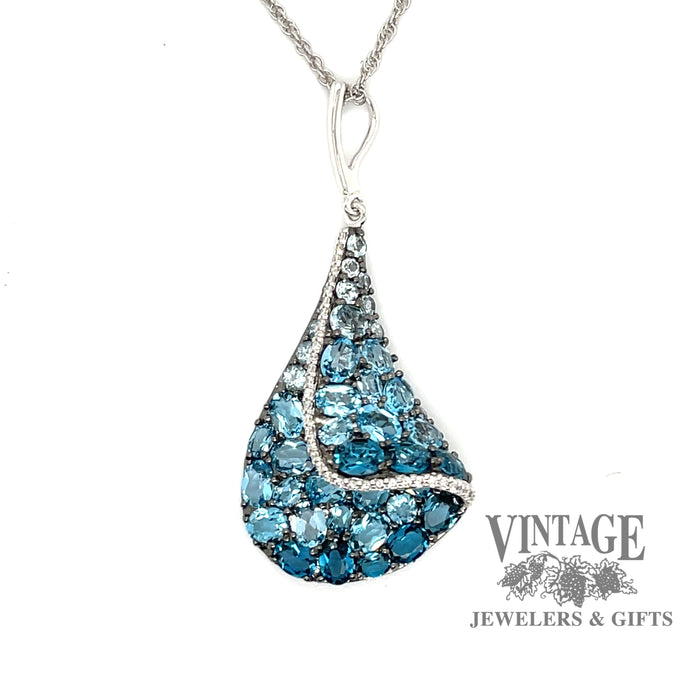 Blue topaz and diamond pave 14kw gold necklace
