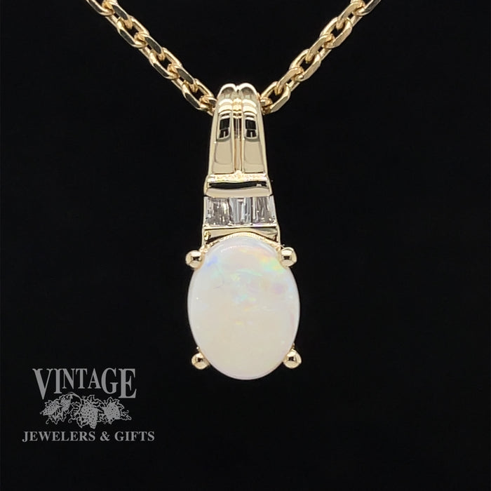 10 karat yellow gold white opal and diamond pendant