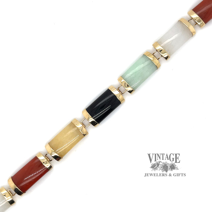 Multi color jadeite bracelet in 14 ky gold
