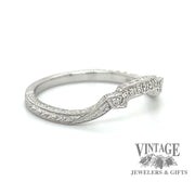 Diamond hand engraved 14kw gold wedding band angle