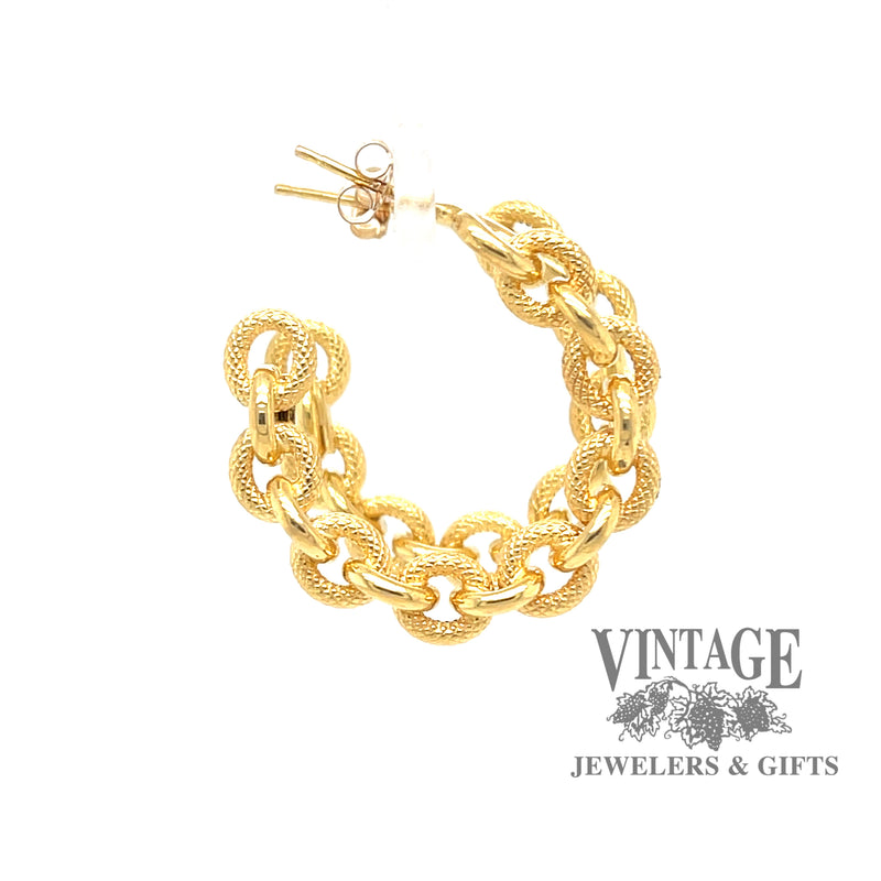 14 karat yellow gold estate chain link post hoop earrings with friction backs, side view