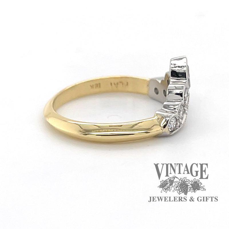 Platinum and 18 karat yellow gold crown design diamond band, side view