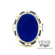 14 karat yellow gold vintage Lapis and Cloisonné glass fused enamel ring