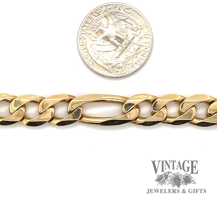 Heavy figaro link 14y solid gold chain bracelet