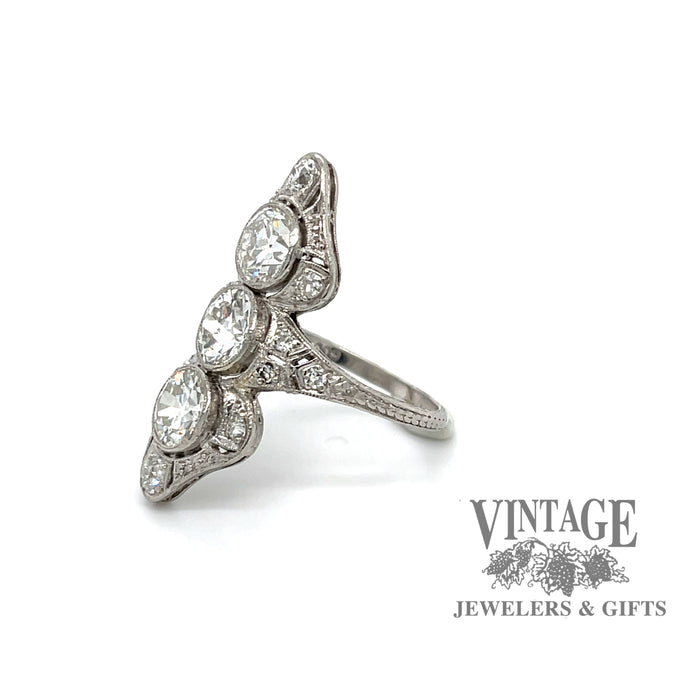 Vintage Edwardian platinum OEC diamond ring, angled view