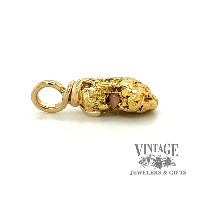 Natural gold nugget pendant side showing embedded quartz