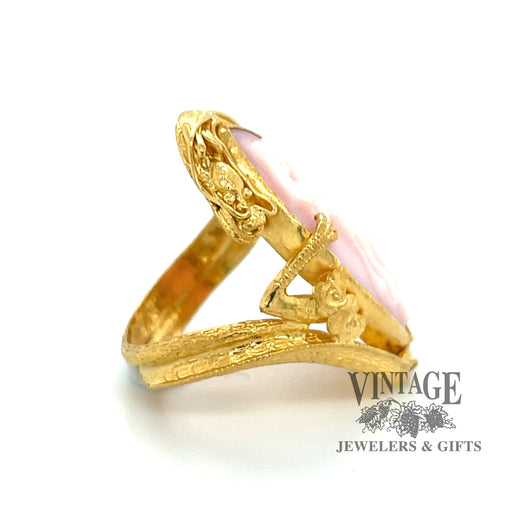 24 karat yellow gold marquise cameo dragon bypass ring, side view