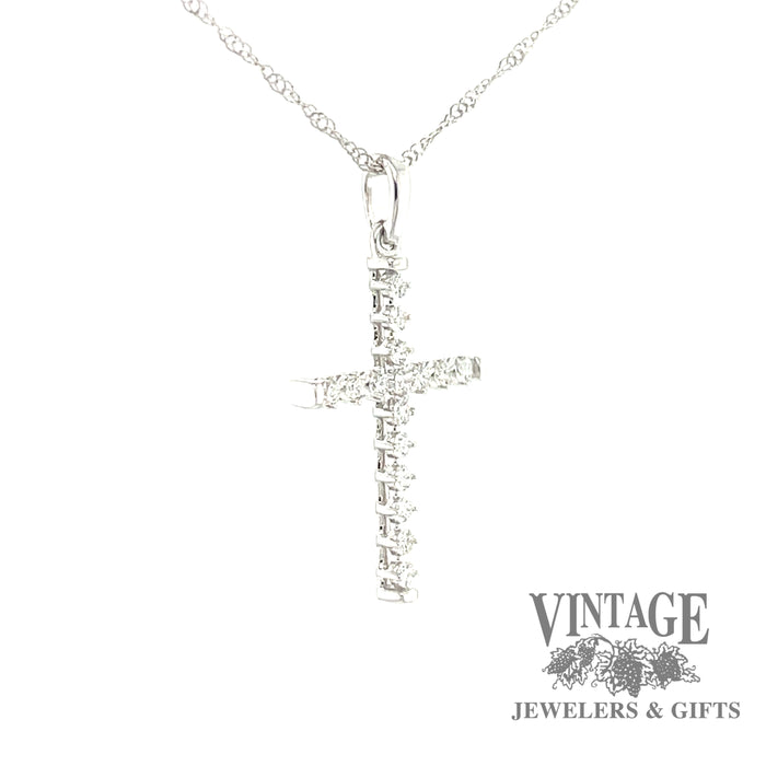 Diamond 14kw gold cross necklace angle