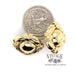18 karat yellow gold hammered dome omega clip pierced earrings, shown with quarter for size reference