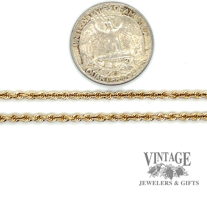 21” 2.5mm 14ky gold rope chain