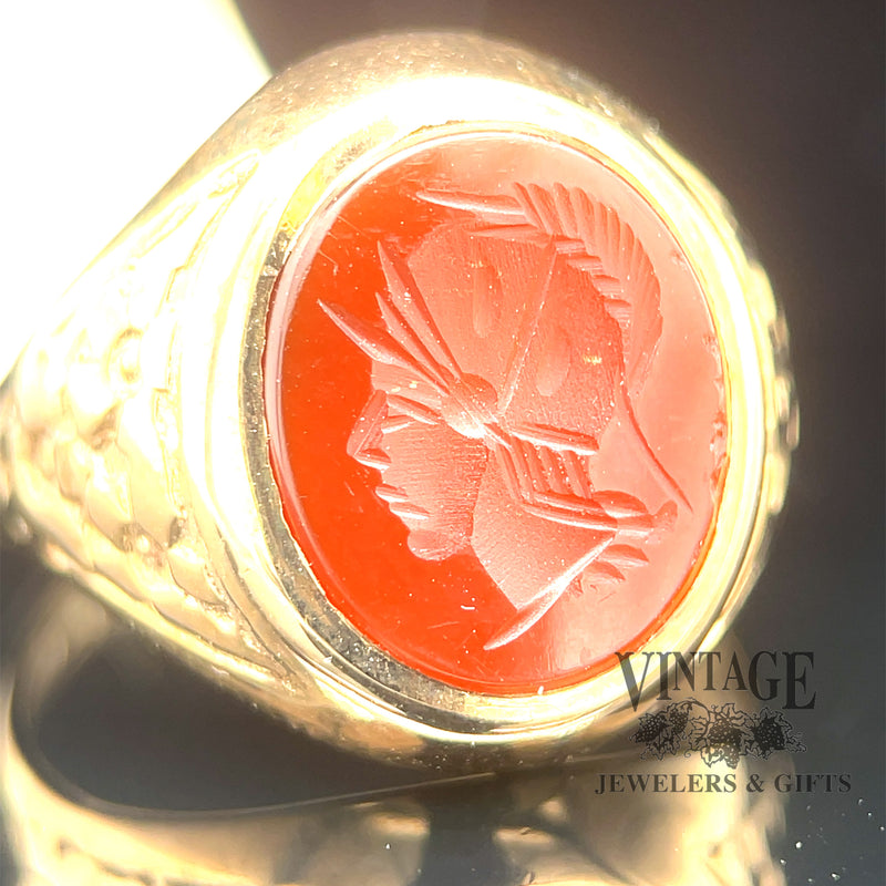 Roman centurion sardonyx intaglio 9k gold vintage ring