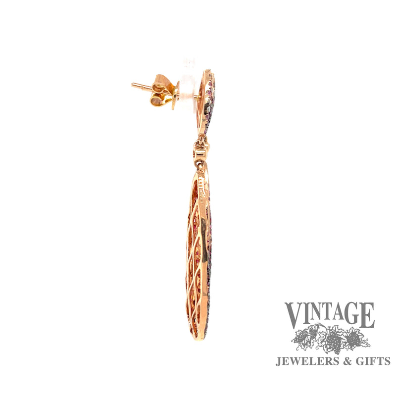 Ruby, pink sapphire and diamond 14k rose gold earrings