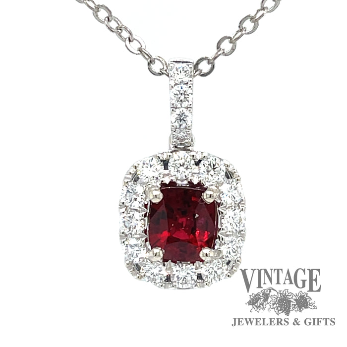 .95 ct natural Red spinel 14k white and rose gold diamond pendant