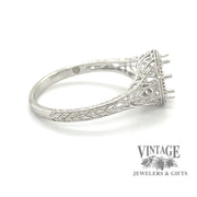 14 karat white gold octagonal shape filigree solitaire ring mounting, side view