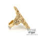Leaf motif and diamond 18k gold bypass ring, side view