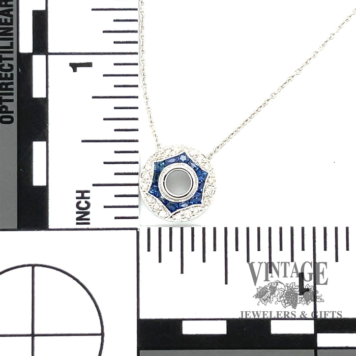Diamond and sapphire vintage inspired 14kw gold necklace scale