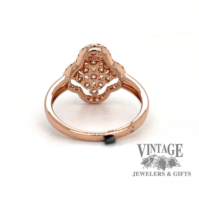 18 karat rose gold .75 ct. total weight diamond cluster ring, rear view