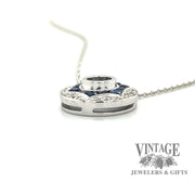 Diamond and sapphire vintage inspired 14kw gold necklace side