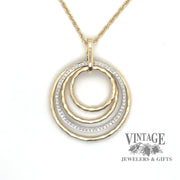 Multi circle 14k two tone gold and diamond pendant, top