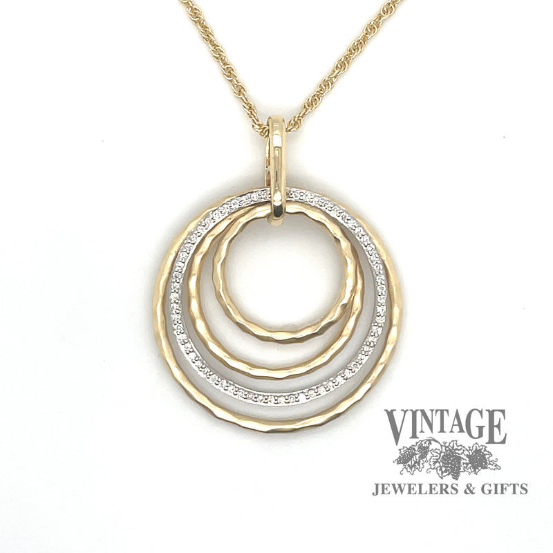 Multi circle 14k two tone gold and diamond pendant, top
