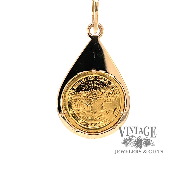 14 karat yellow gold estate state of Alaska 1/10 oz commemorative coin pendant, back side