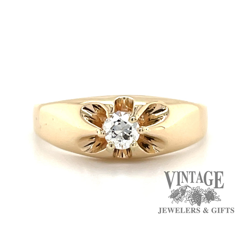 14 karat yellow gold .16 carat Old European Cut diamond vintage belcher ring