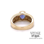 14 karat yellow gold tanzanite, inlay opal and diamond ring, rear view