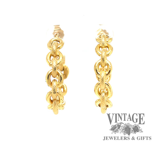 14 karat yellow gold estate chain link post hoop earrings with friction backs, front view