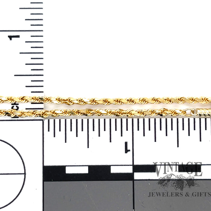 18” 2.3 mm solid 18ky gold rope chain scale