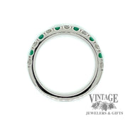 Emerald and diamond pave platinum ring "U" cut split prong pave