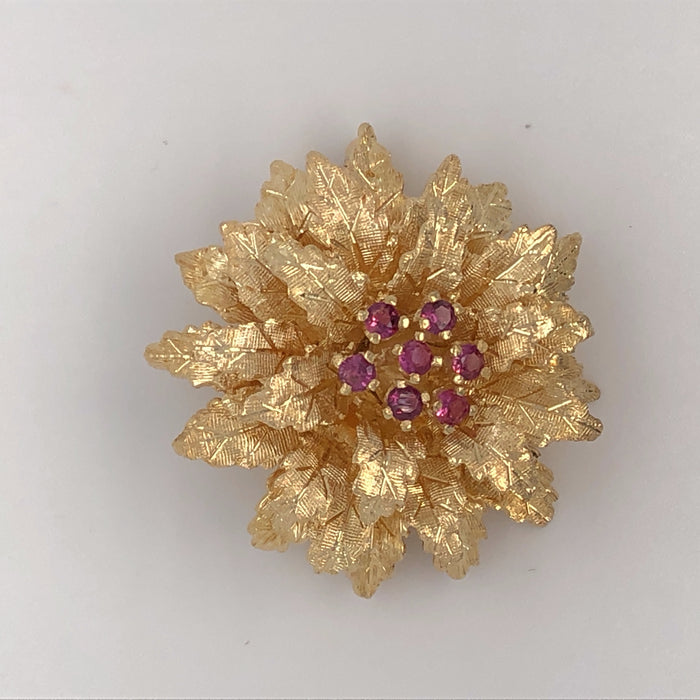 Floral Design Pearl & Jade Brooch/Pin 14K Yellow Gold