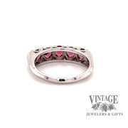 Rear view of 14 karat white gold estate rhodolite garnet 5 stone ring,
