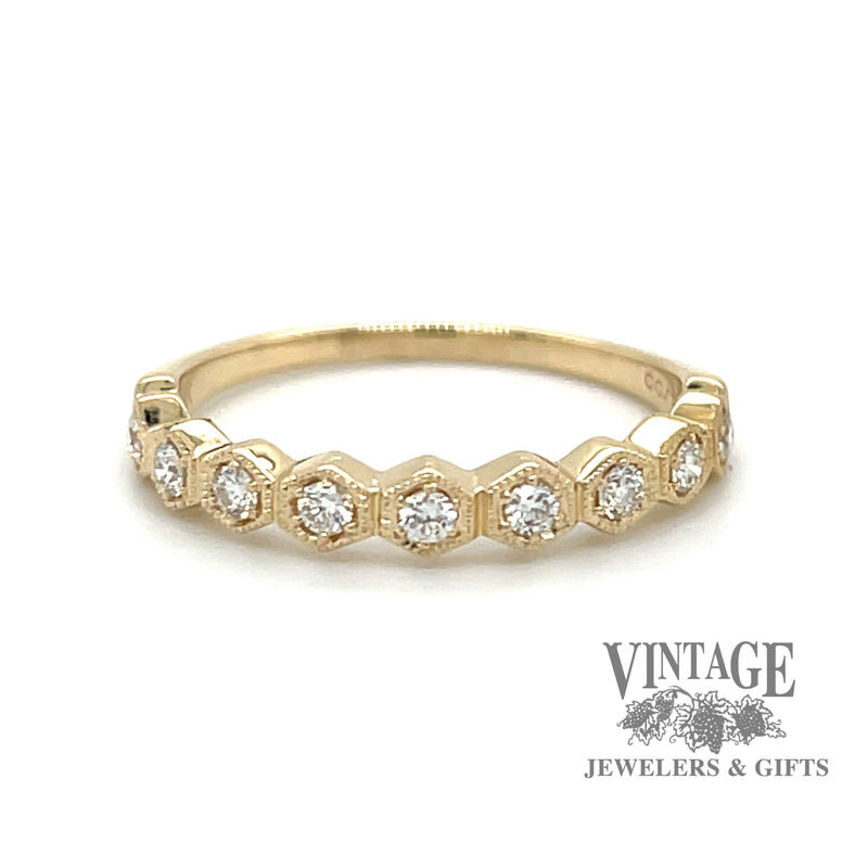 Hexagonal brilliant cut diamond settings 14ky gold ring