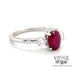 14 karat white gold 1.02ct Natural oval ruby and diamond ring, angled front view