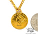 Half Eagle 1886 liberty head gold coin pendant, shown with quarter for size reference