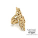 Leaf motif and diamond 18k gold bypass ring, angled front view
