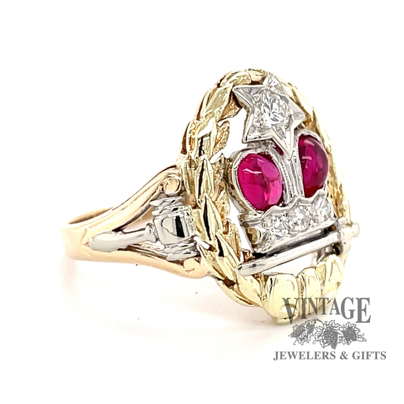 Ruby Eastern Star diamond 14k gold ring