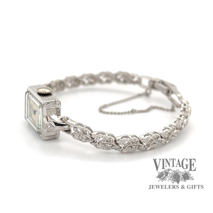 Girard Perregaux 14k white gold and diamond ladies bracelet wristwatch, side view