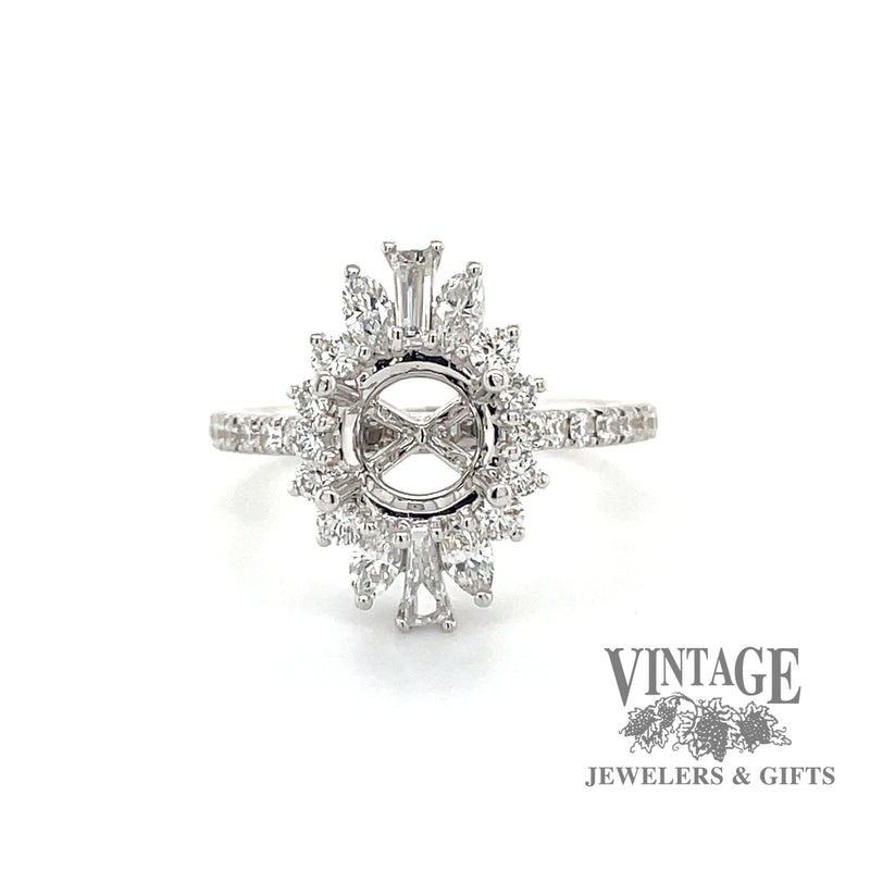 14 karat white gold Diamond halo ring mounting for 1 ct center