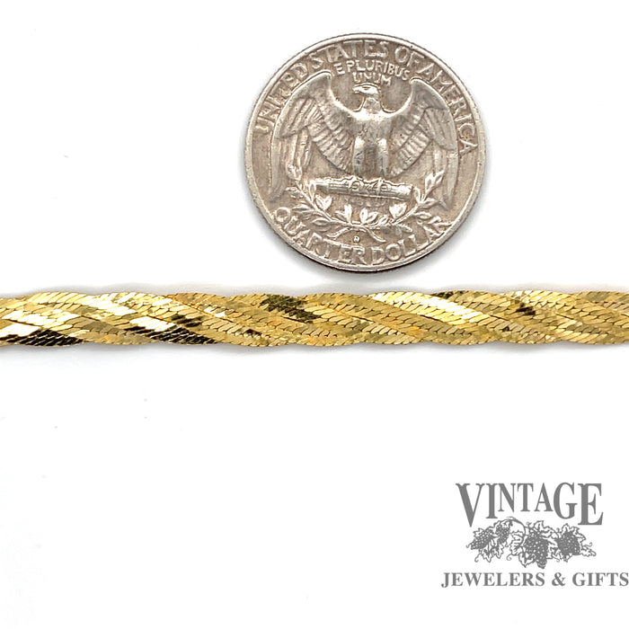 Woven herringbone 10k gold bracelet quarter for scale