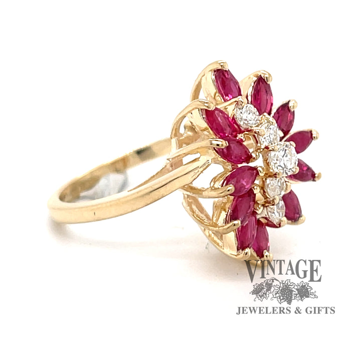 Ruby and diamond 14ky gold cocktail ring