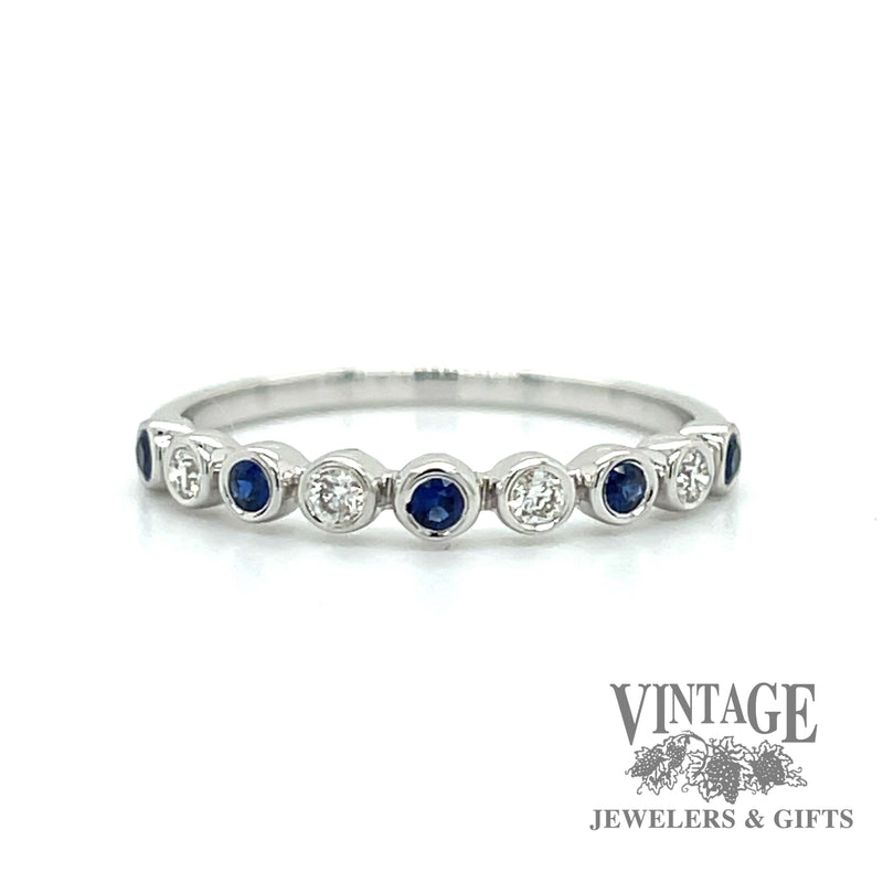 14 karat white gold diamond and sapphire “bubble” ring