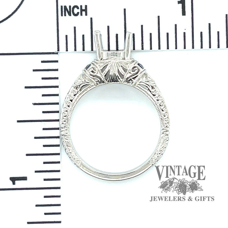 Hand Engraved platinum and sapphire vintage inspired ring