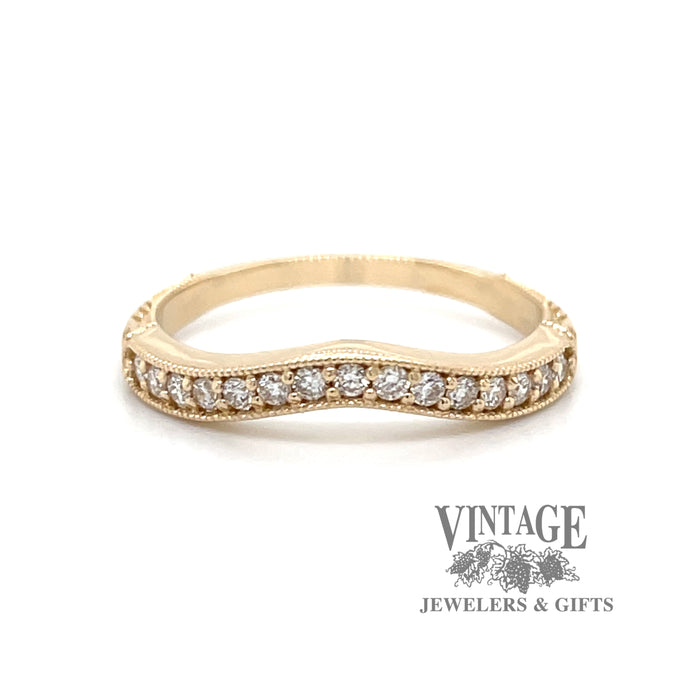 Curved floral embossed 14ky gold diamond ring band