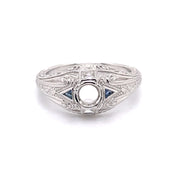 14 karat white gold diamond and sapphire semi mount ring
