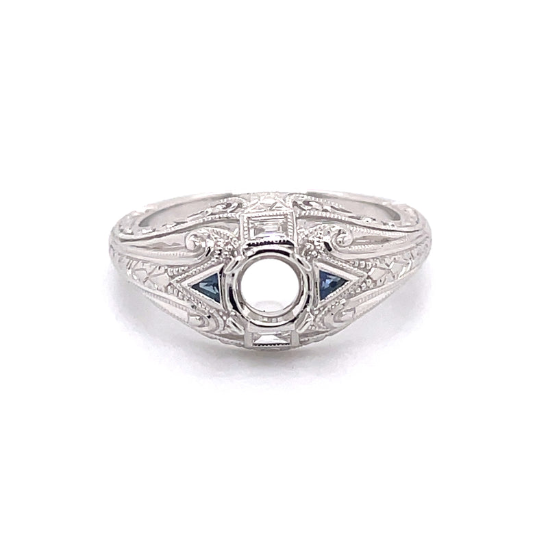 14 karat white gold diamond and sapphire semi mount ring